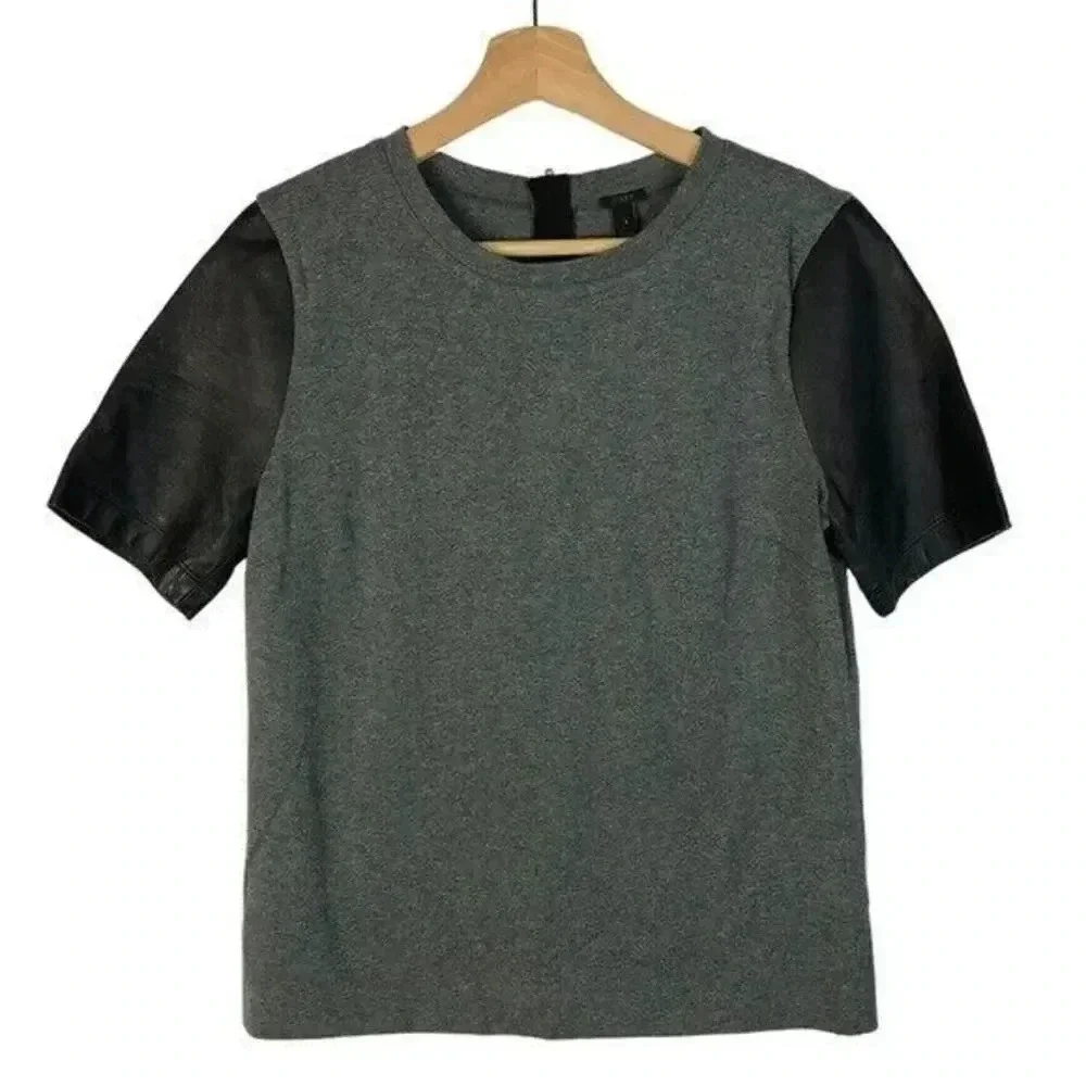 J. Crew Dark Gray Leather Sleeve Short Sleeve Top S
